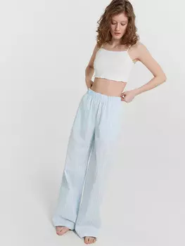Брюки домашние женские голубые в полоску