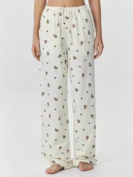 Брюки домашние женские кремовые с мишками