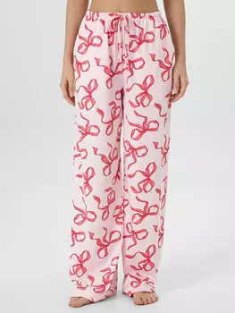 Брюки домашние женские розовые с бантиками
