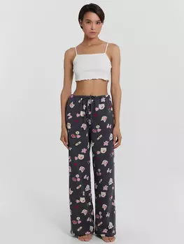 Брюки домашние женские серые с принтом