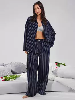 Брюки домашние женские синие в полоску