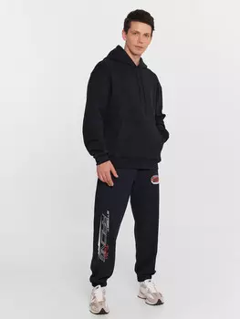 Брюки джоггеры мужские черные с принтом