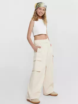 Брюки карго для девочек кремовые