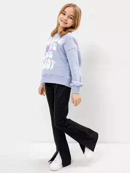 Брюки клеш для девочек в черном цвете с разрезами