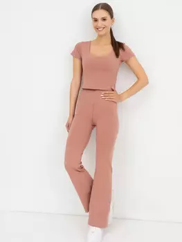 Брюки клеш с высокой посадкой на талии в оттенке