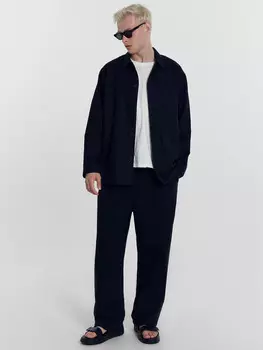 Брюки мужские черные из хлопка и льна