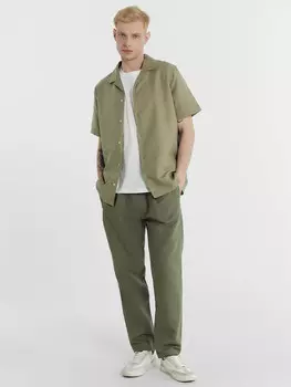 Брюки мужские оливково-зеленые из хлопка и льна
