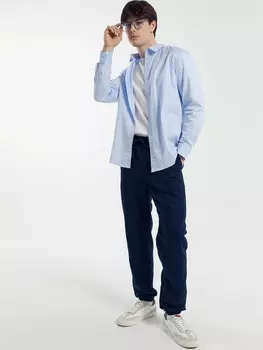 Брюки мужские темно-синие из хлопка и льна