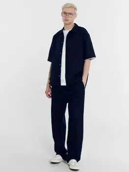 Брюки мужские темно-синие из хлопка и льна