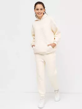 Брюки силуэта оверсайз из капитона пастельно-бежевого цвета