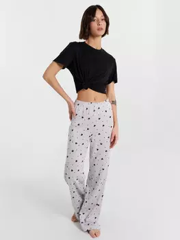 Брюки женские светло-серые с принтом в виде ушек минни маус