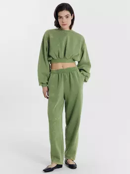 Брюки женские бананы зеленые с принтом