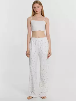 Брюки женские белые с цветочным принтом