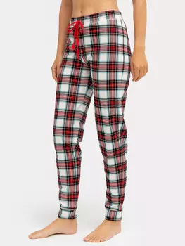 Брюки женские бежево-молочные в клетку