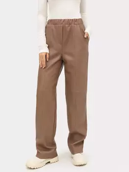 Брюки женские бежевые из экокожи