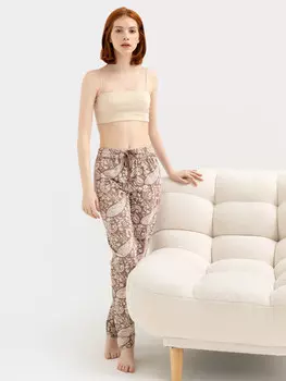 Брюки женские домашние бежевые с принтом