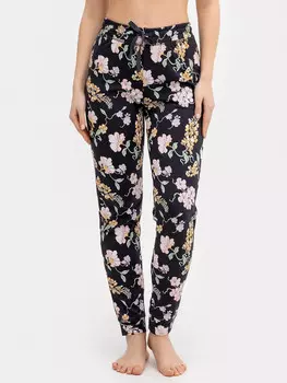 Брюки женские домашние серые с цветами
