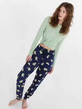 Брюки женские домашние синие с принтом