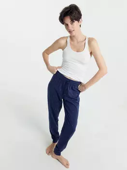 Брюки женские домашние темно-синие в горошек