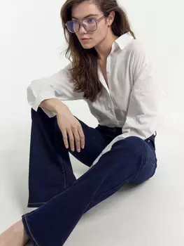 Брюки женские джинсовые flare fit темно-синие