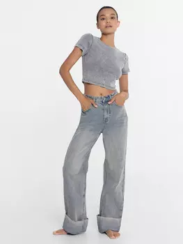 Брюки женские джинсовые wide leg fit синие