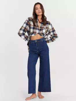 Брюки женские джинсовые wide leg fit в темно-синем цвете