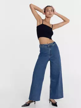Брюки женские джинсовые wide leg синие