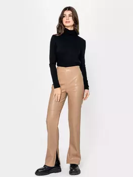 Брюки женские клеш в коричневом цвете из экокожи