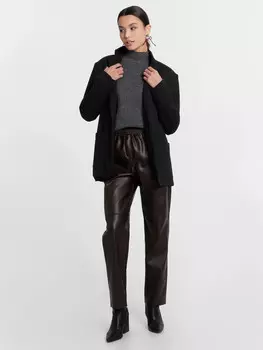 Брюки женские кожаные темно-коричневые