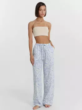 Брюки женские нежно-голубые с орнаментом