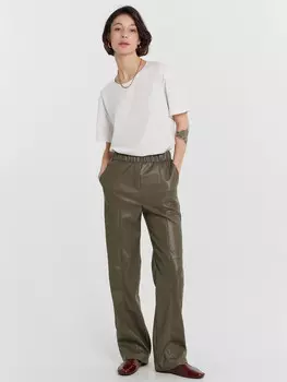 Брюки женские хаки кожаные