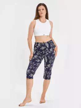 Брюки женские синие с принтом цветы