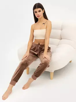 Брюки женские велюровые в бежево-тауповом цвете