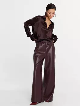 Брюки женские винно-красные из экокожи