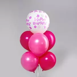 Букет из шаров happy birthday, латекс, набор 7 шт., цвет фуксии