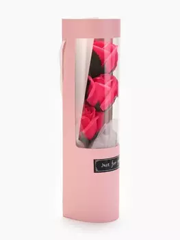 Букет из трех мыльных фуксия роз в колбе.