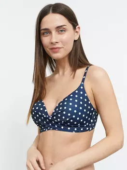 Бюстгальтер купальный женский темно-синий в горошек