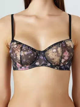 Бюстгальтер женский черный с цветочным принтом