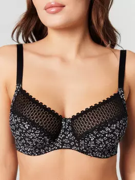 Бюстгальтер женский черный с принтом и кружевом