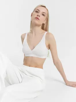 Бюстгальтер женский мягкий сумрачно-белый с листочками