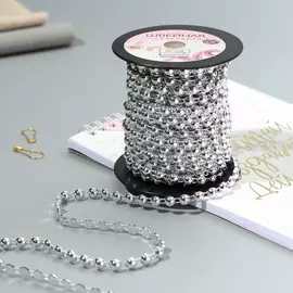 Бусы на нитях, плоские, 6 мм, 9±1 м, цвет серебряный