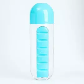 Бутылка для воды 700 мл, с таблетницей, голубой