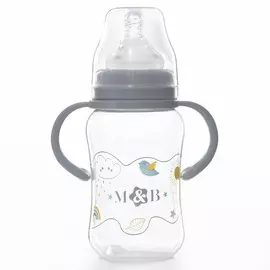 Бутылочка для кормления m&b, широкое горло, средний поток, от 3 мес., с ручками, 270 мл.