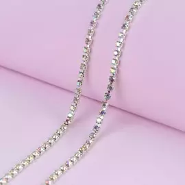 Цепь со стразами, с голографией, 3 мм, 9 ± 1 м, цвет серебряный