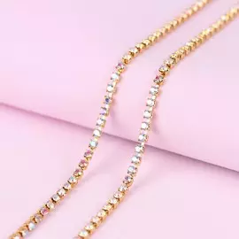 Цепь со стразами, с голографией, 2 мм, 9 ± 1 м, цвет золотой