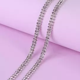 Цепь со стразами, 2 ряда, 4 мм, 4,5 ± 0,5 м, цвет серебряный