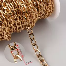 Цепочка для сумки, плоская, алюминиевая, 79.8 мм, 10±0.5 м, цвет золотой