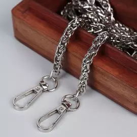 Цепочка для сумки, с карабинами, железная, 77 мм, 120±2 см, цвет серебряный