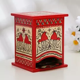 Чайница 10,5х10,5х13,5 см мезенская роспись