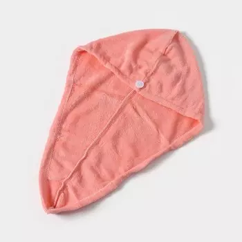 Чалма для сушки волос доляна, микрофибра, с пуговкой, цвет розовый